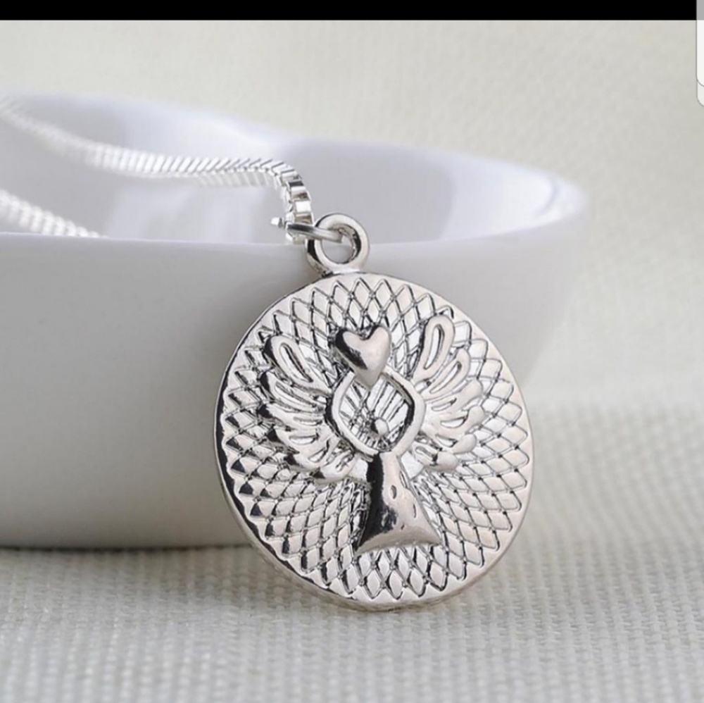 Silver Guardian Angel Necklace NWOT